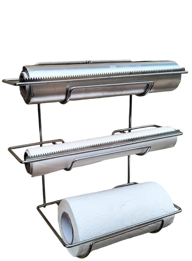 easy root Multipurpose 3 in 1 Kitchen Triple Paper Roll Dispenser & Holder, Wrap Holds Aluminium Foil, Cling Film Plastic Wrap, and Tissue Paper Towels Organizer (Set of 1) - Image 4